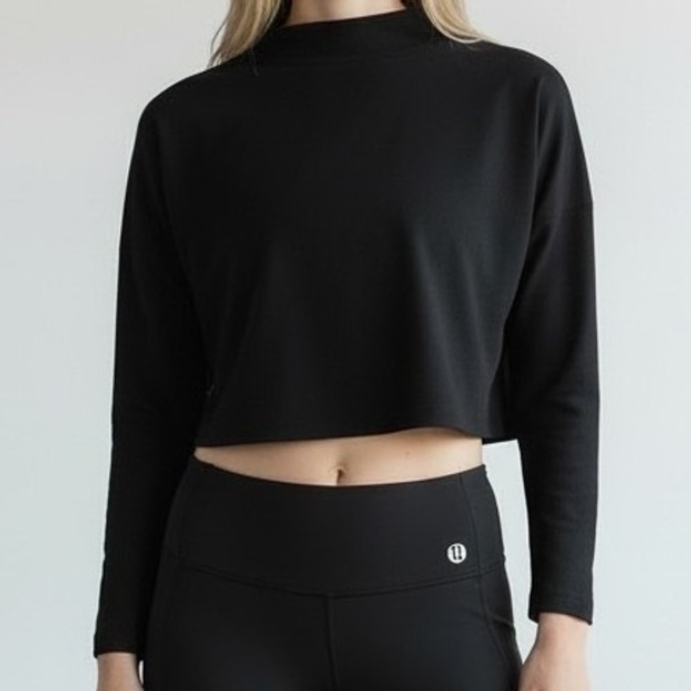 MELROSE AND‎ MARKET Black Mock Neck Ribbed Cropped Top Boxy Fit Women's M